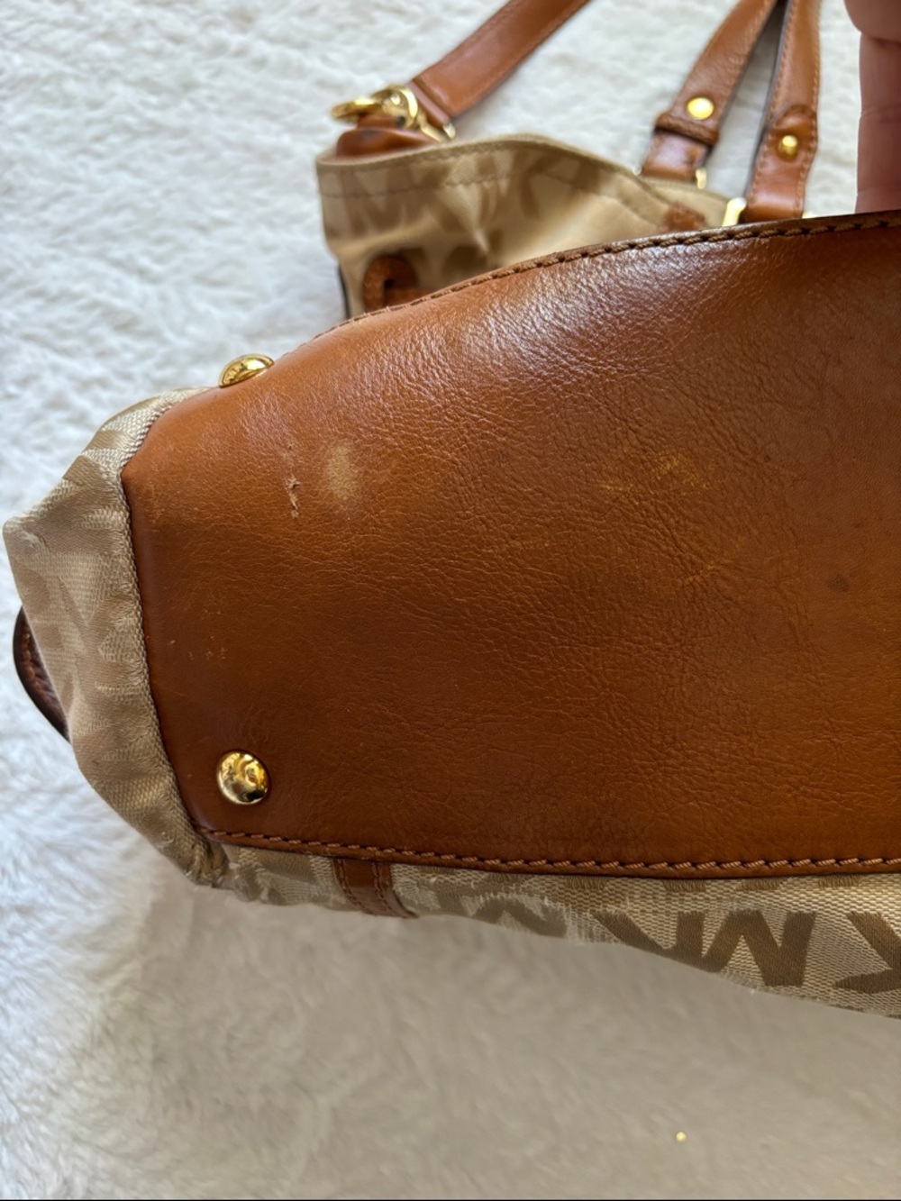 Michael Kors Tan & Brown MK Signature Tote with Leather Trim - Picture 6 of 15